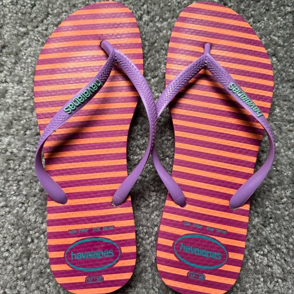 Havaianas Striped Flip Flops beach sandals in orange, pink, purple, blue - Picture 1 of 2
